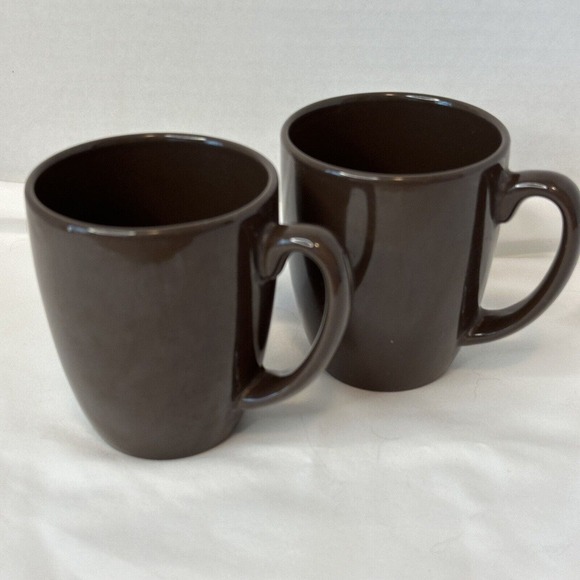 CORELLE Coordinate Stoneware Deep Brown coffee Mugs set of 2 CLEAN/VINTAGE - Picture 6 of 11